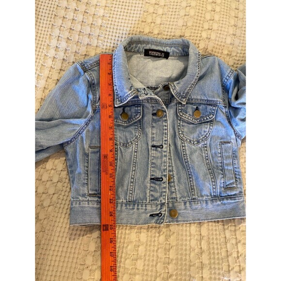 Forever 21 Womens Denim Jacket Cropped Size Medium (measures Small) Faded Look - Picture 10 of 10